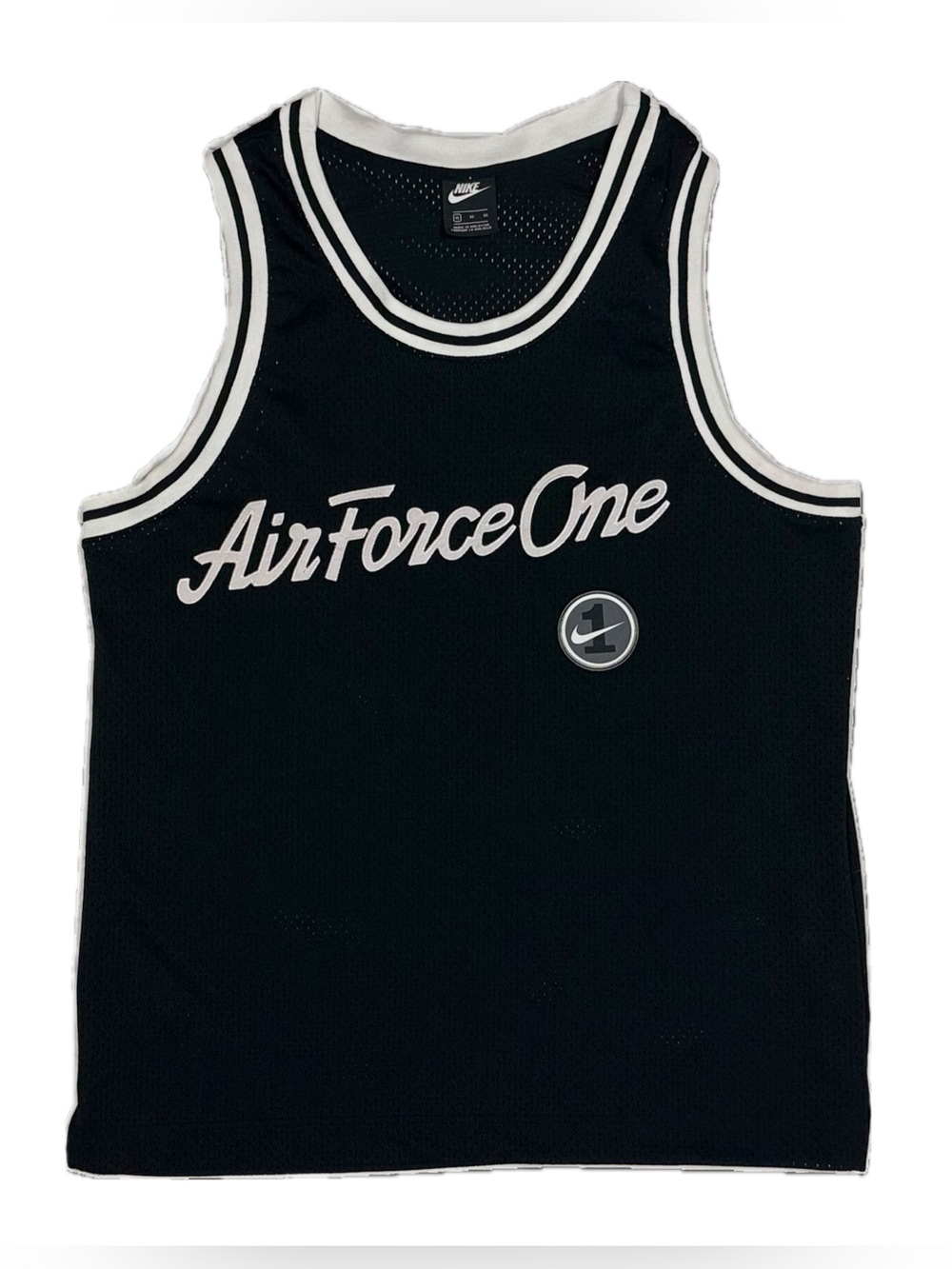 Nike black white Air Force One embroidered swoosh basketball jersey mens XL